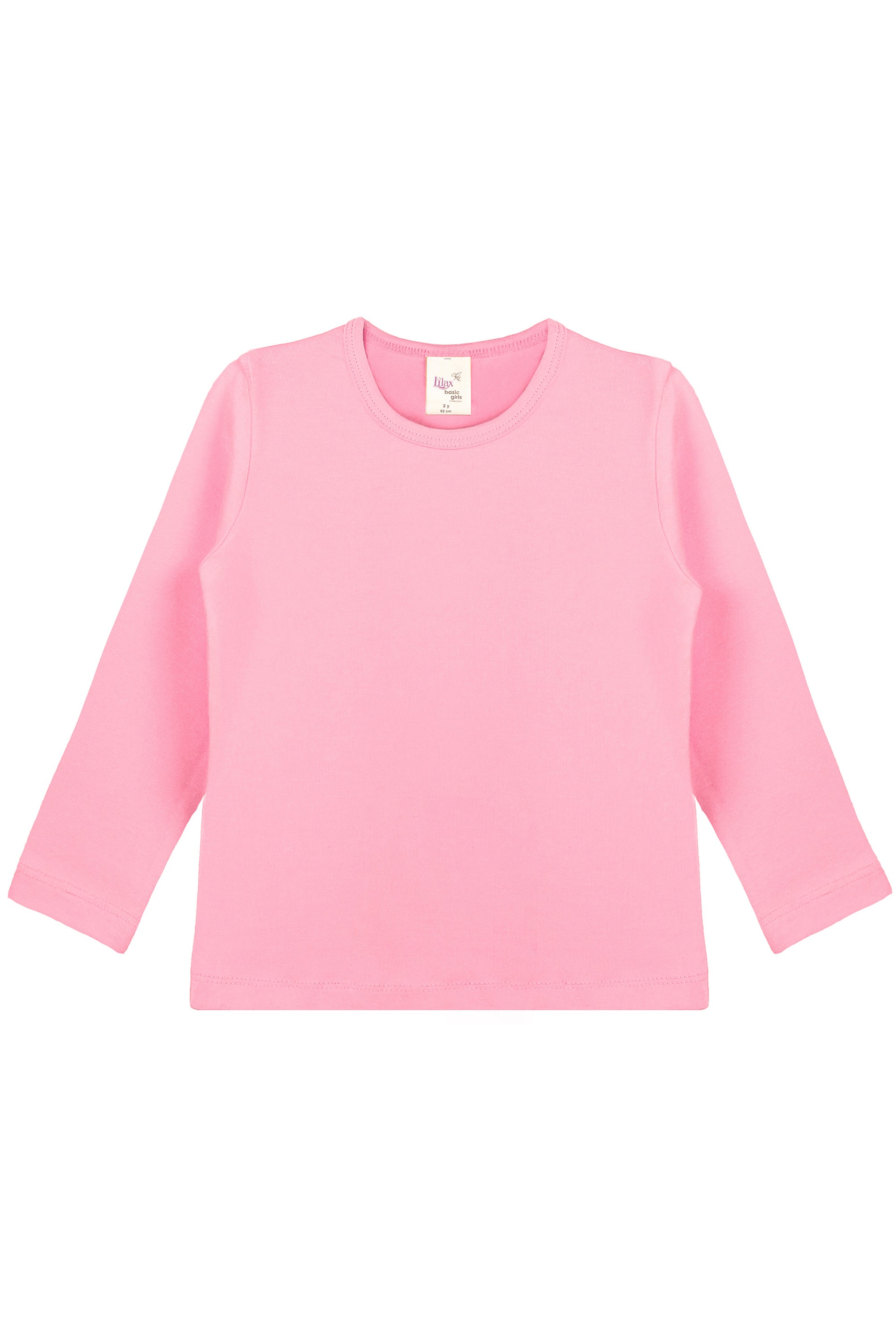 Girls' Basic Crewneck Long Sleeve Cotton T-Shirt