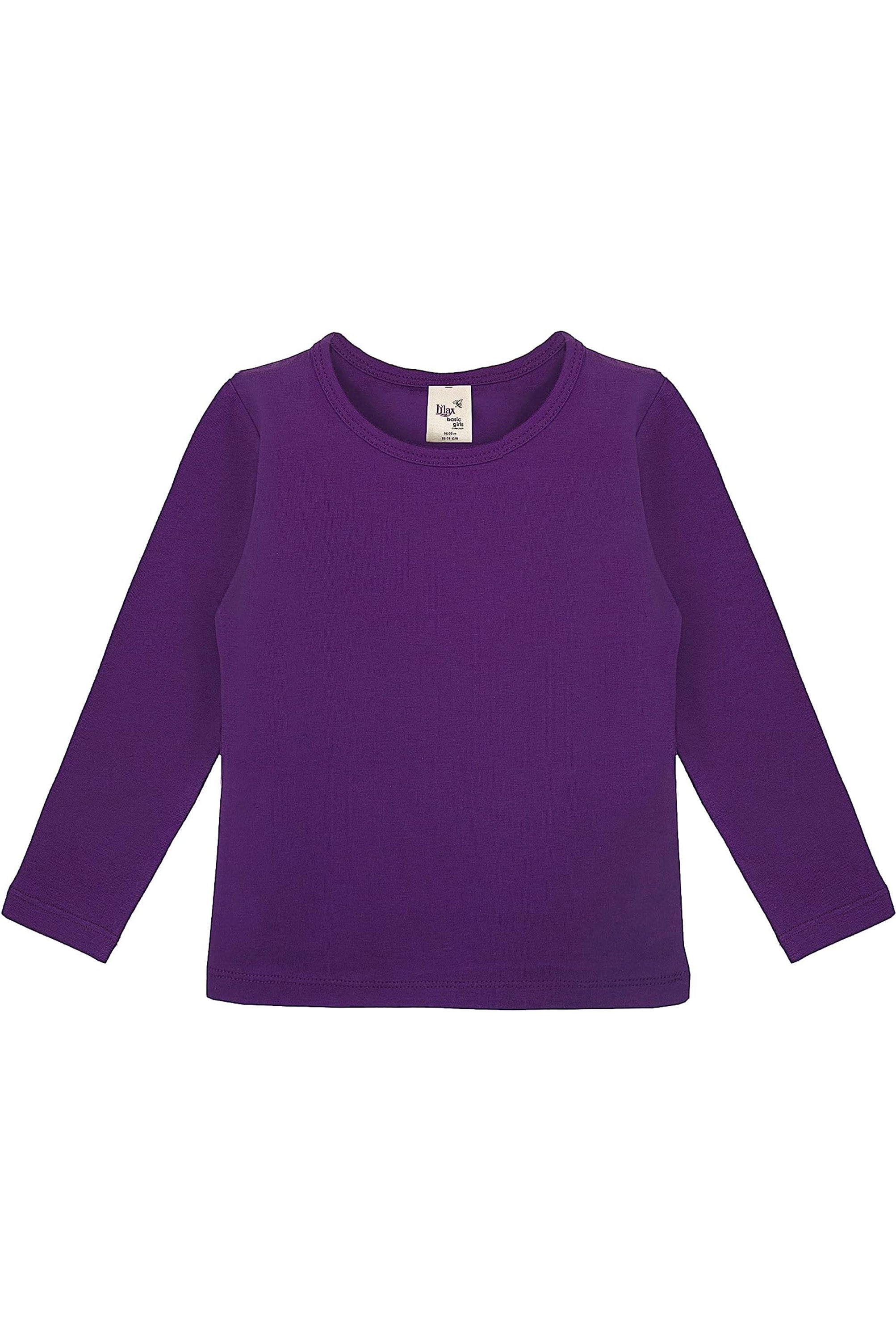 Girls' Basic Crewneck Long Sleeve Cotton T-Shirt / 11-12 Years LILAX