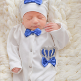 Newborn 3-Piece Cotton Jeweled Crown Layette Set