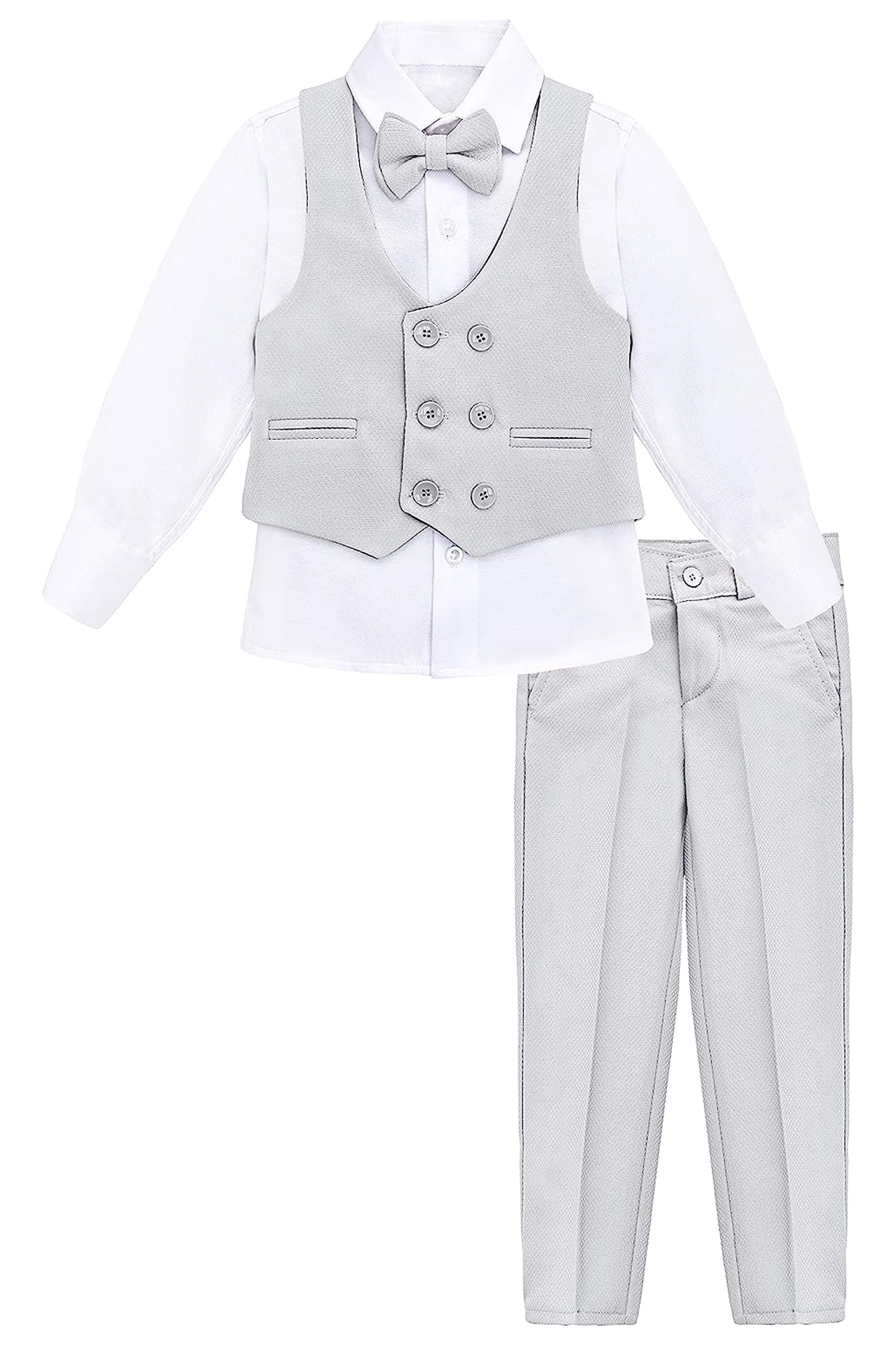 Toddler & Little Boys Suit Set Formal Vest, Shirt, Pants, and Bowtie 4-Piece Ensemble