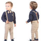 Boys Patterned Shirt & Suspender Pants Set