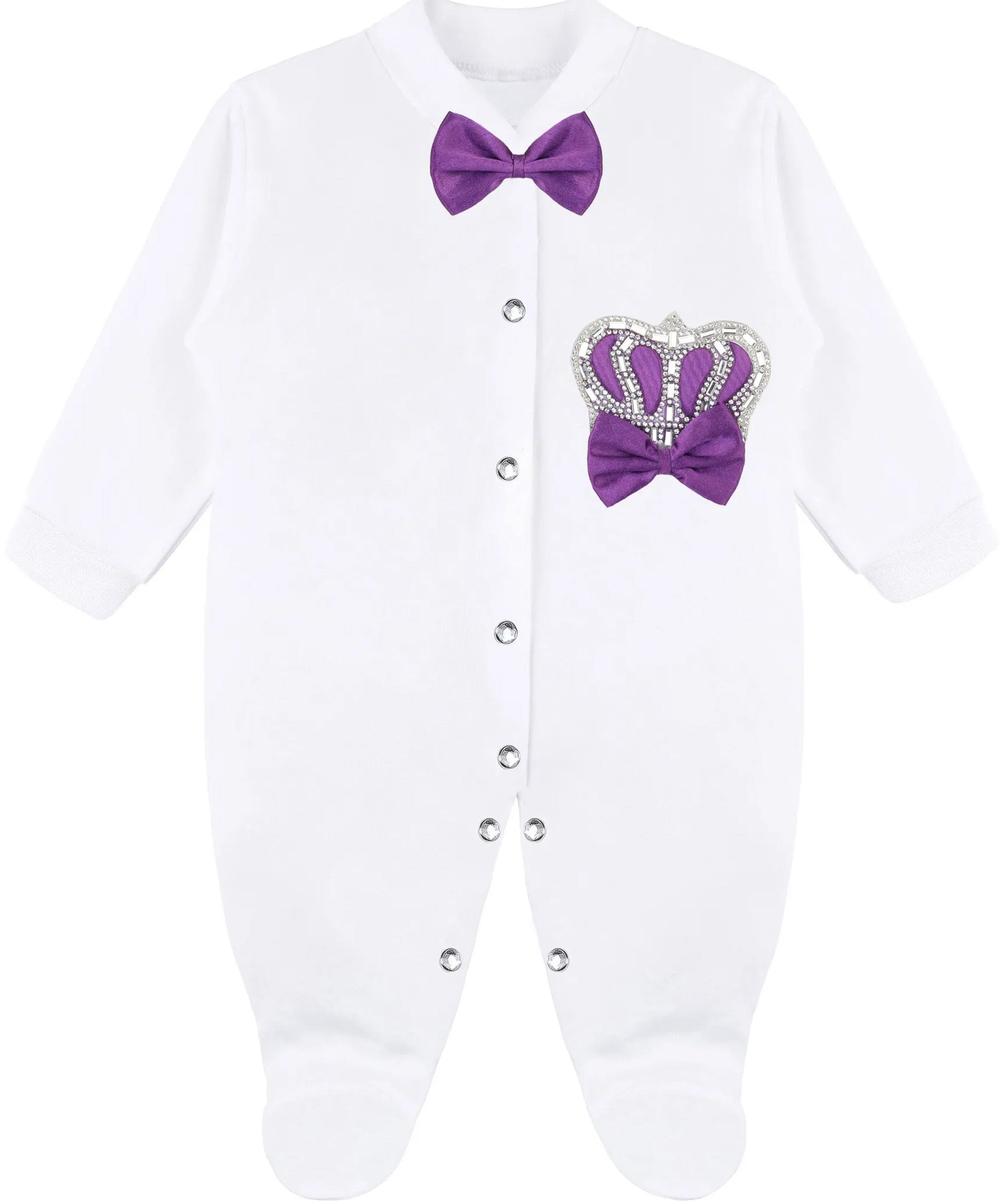 Jeweled crown newborn layette with footie, hat, mittens with bows; perfect christmas pajamas and christmas gift ideas