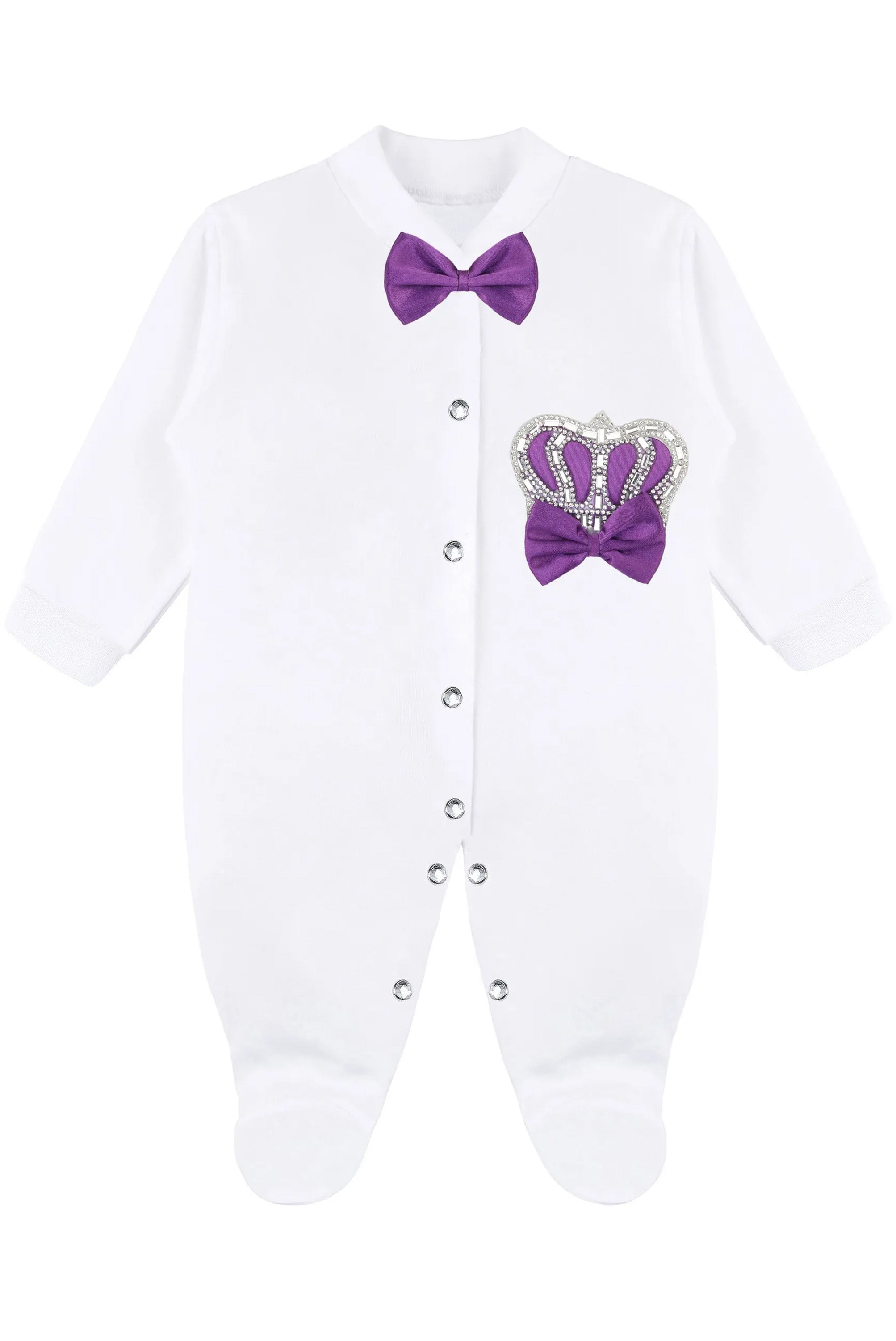 Jeweled crown newborn layette with footie, hat, mittens with bows; perfect christmas pajamas and christmas gift ideas