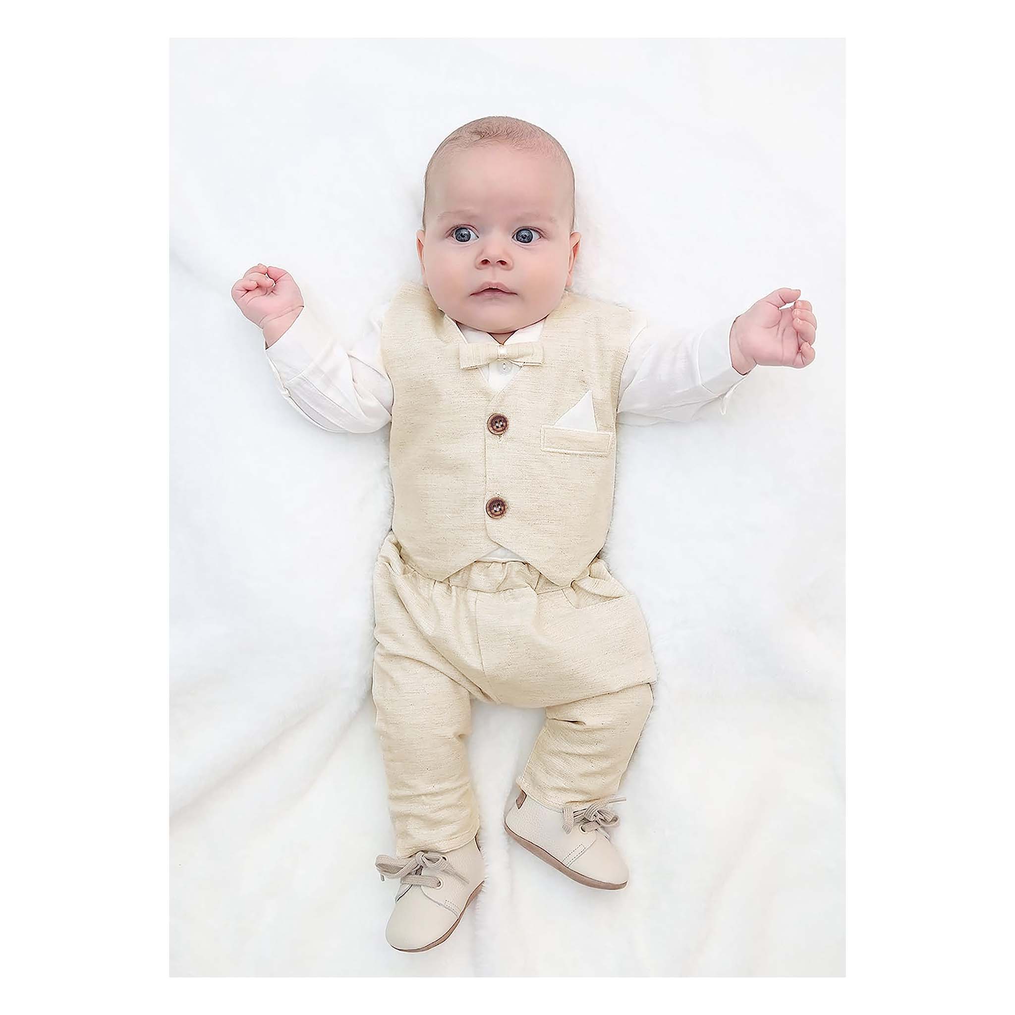 Baby boy bodysuit tuxedo suit set with vest and pants; perfect for baby boy clothes & christmas gift ideas