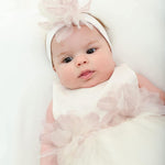 Baby girl tulle dress with flowers at waistline and matching shoes & headband; perfect for christmas gift ideas