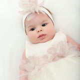 Baby girl tulle dress with flowers at waistline and matching shoes & headband; perfect for christmas gift ideas