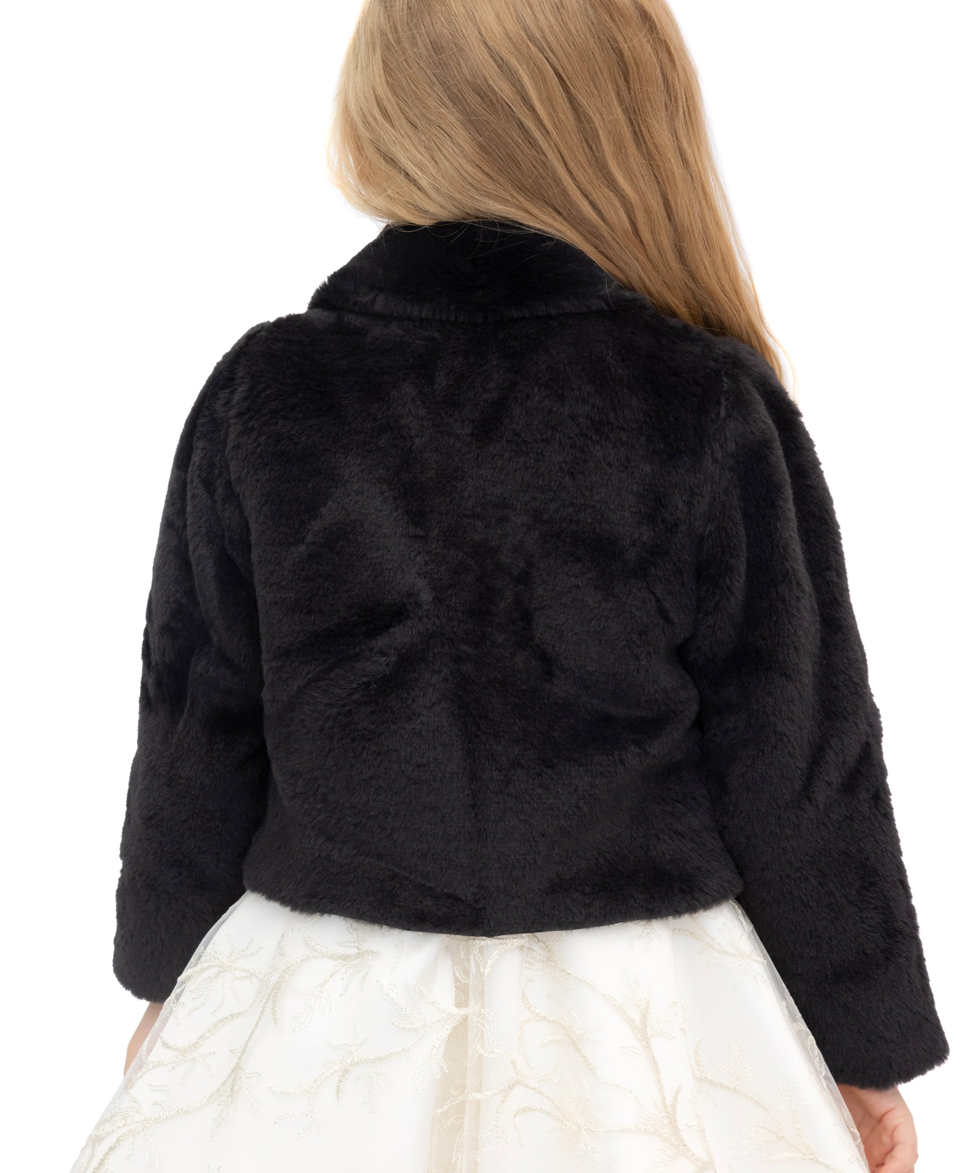 Puffy cozy girls’ bolero jacket with oversized collar; perfect girls christmas dress and Christmas gift ideas 