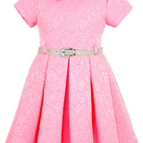 Girls collared short sleeve dress with belt; perfect for christmas gift ideas