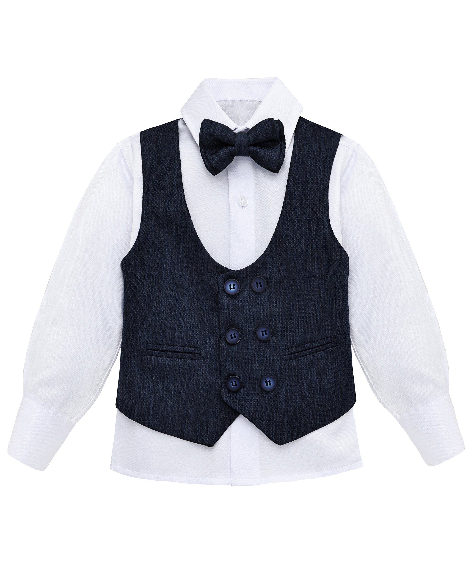 Boys 4 piece tuxedo suit with shirt, pants, vest and bow tie; perfect for baby boy clothes & christmas gift ideas  