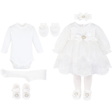 Baby White Lace & Satin Detailed Christening Dress Set