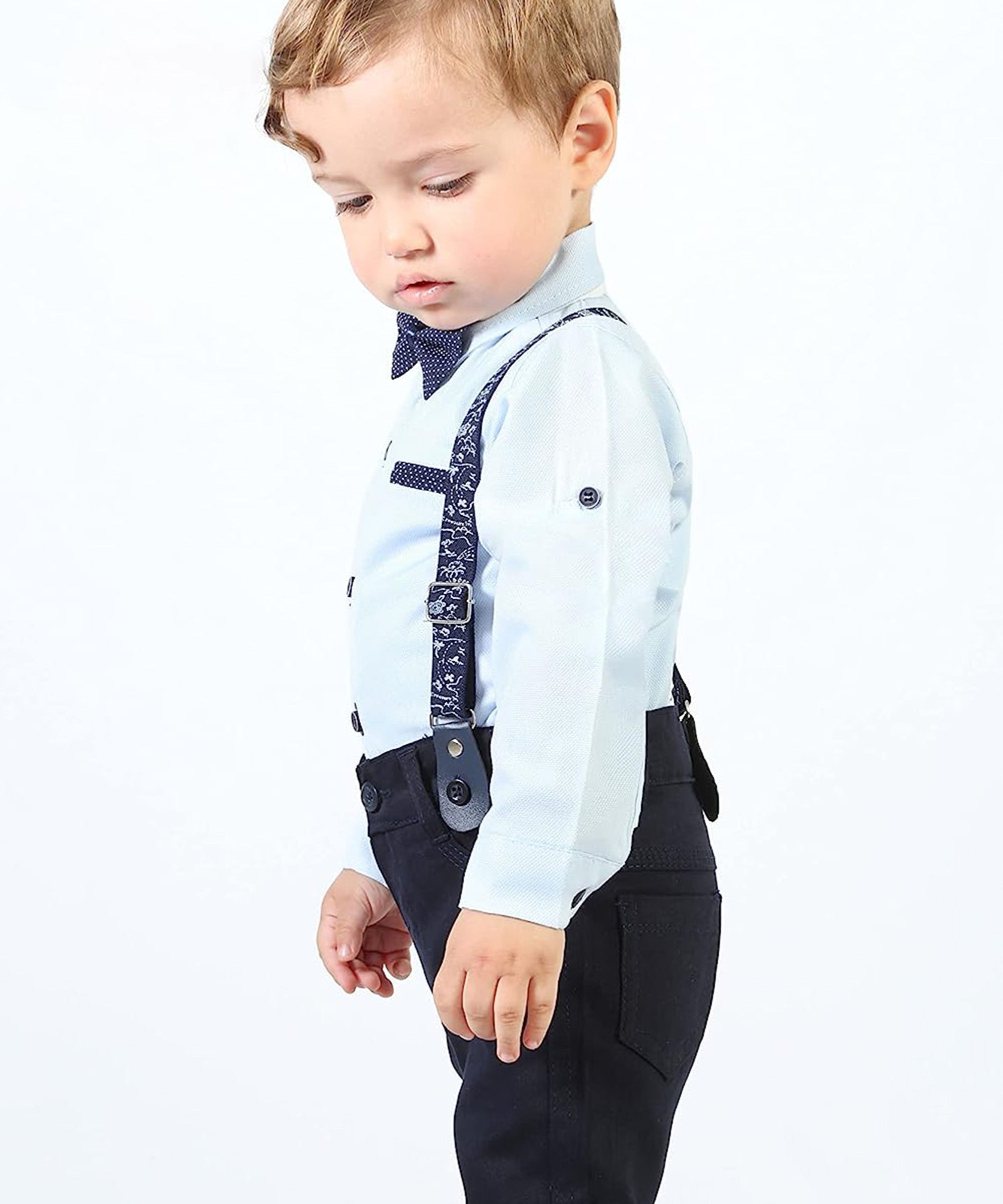 Boys cotton suit with shirt, pants and suspender set; perfect for baby boy clothes & christmas gift ideas  