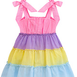 Little Girls' Layered Colorful Dress, Soft Cotton Summer Dress