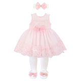 Newborn baby girl dress with lace flower details and  matching headband & shoes; for christening, baptism & Christmas gift ideas 