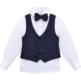 Boys 4 piece tuxedo suit with shirt, pants, vest and bow tie; perfect for baby boy clothes & christmas gift ideas  