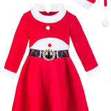 Little Girls' Christmas Dress with Red Hat and Belt