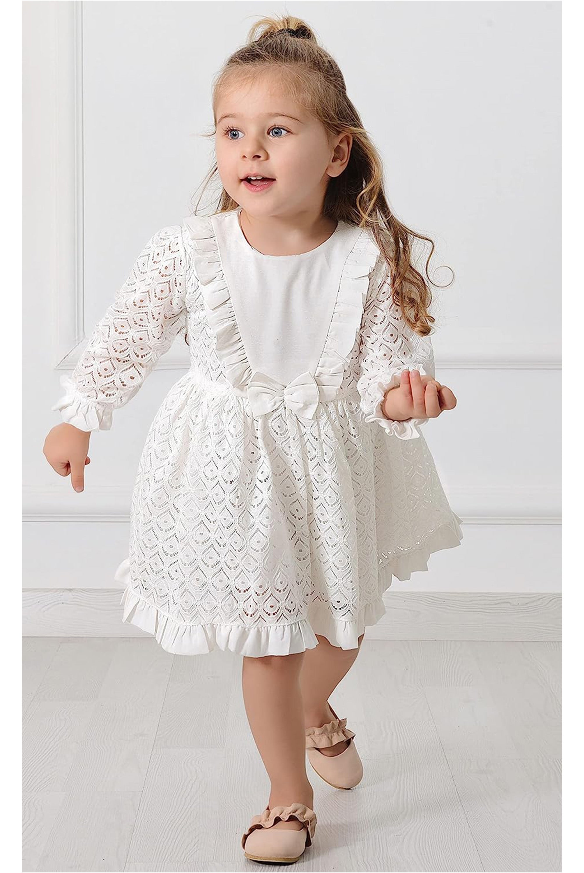 Baby girl lace & ruffle detailed dress; perfect for baby girl clothes & christmas gift ideas