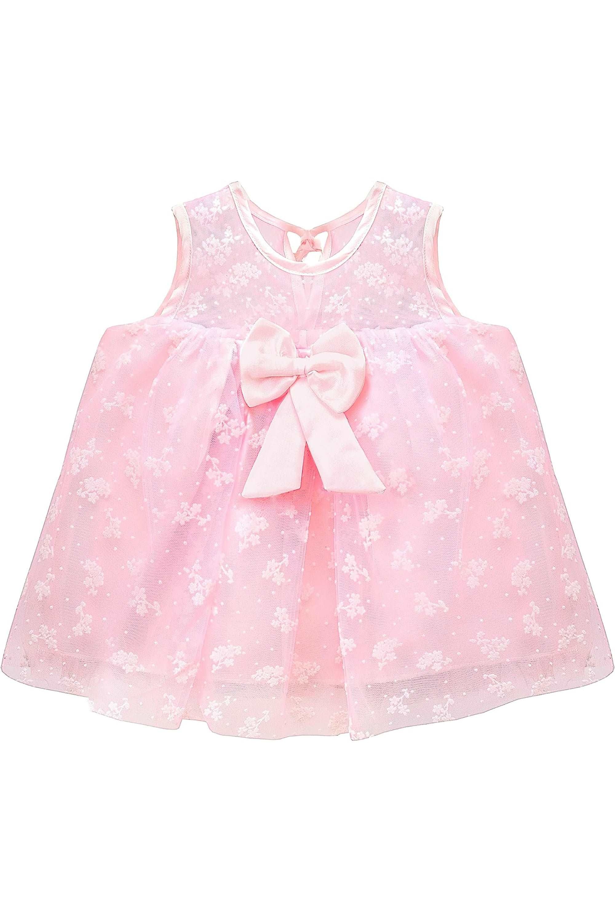 Baby girl tulle-skirt dress bow details; for baby girl clothes & christmas gift ideas