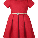 Girls collared short sleeve dress with belt; perfect for christmas gift ideas