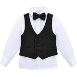 Boys 4 piece tuxedo suit with shirt, pants, vest and bow tie; perfect for baby boy clothes & christmas gift ideas  