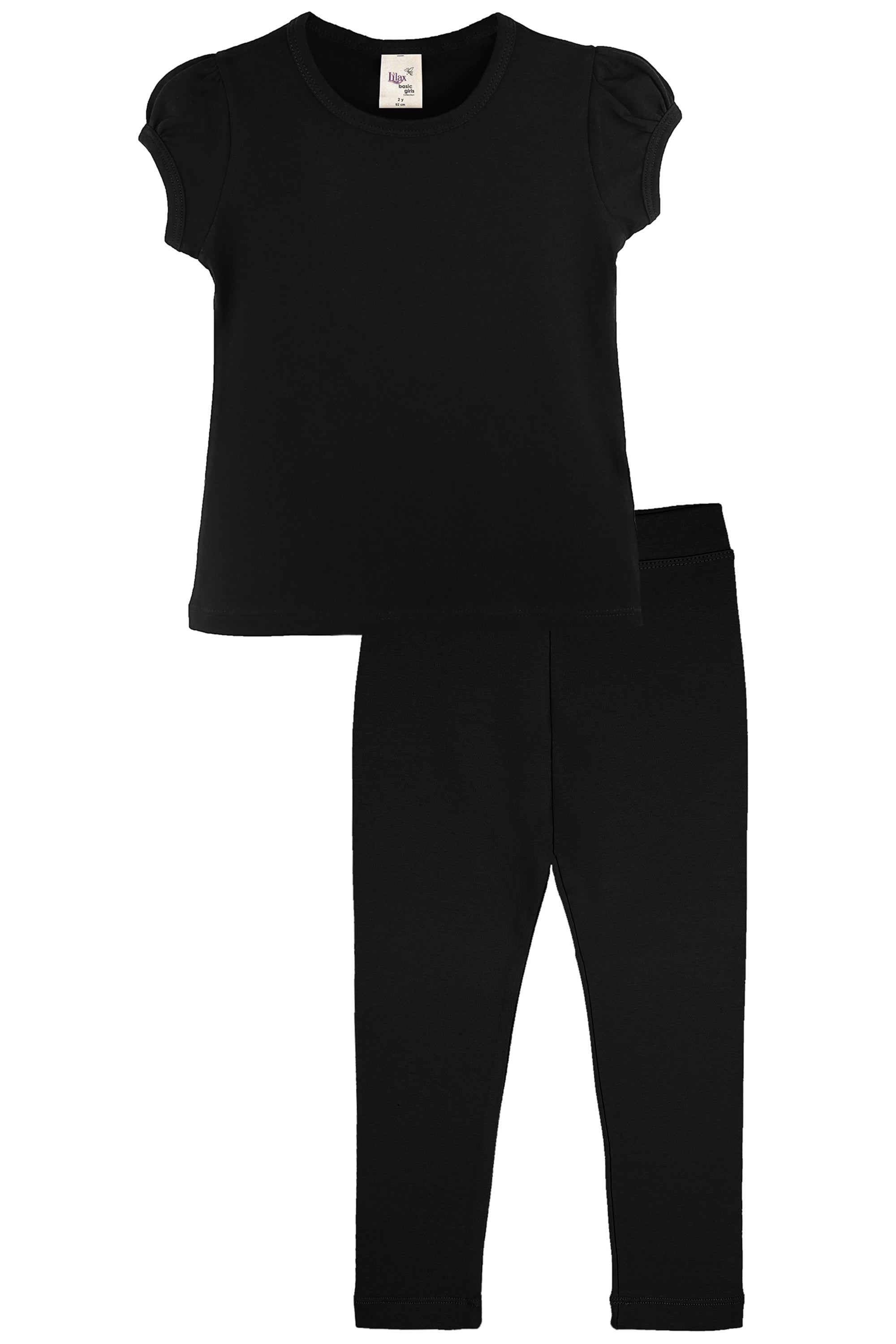 Basic Short Puff Sleeve Cotton T-Shirt and Leggings Set lilax