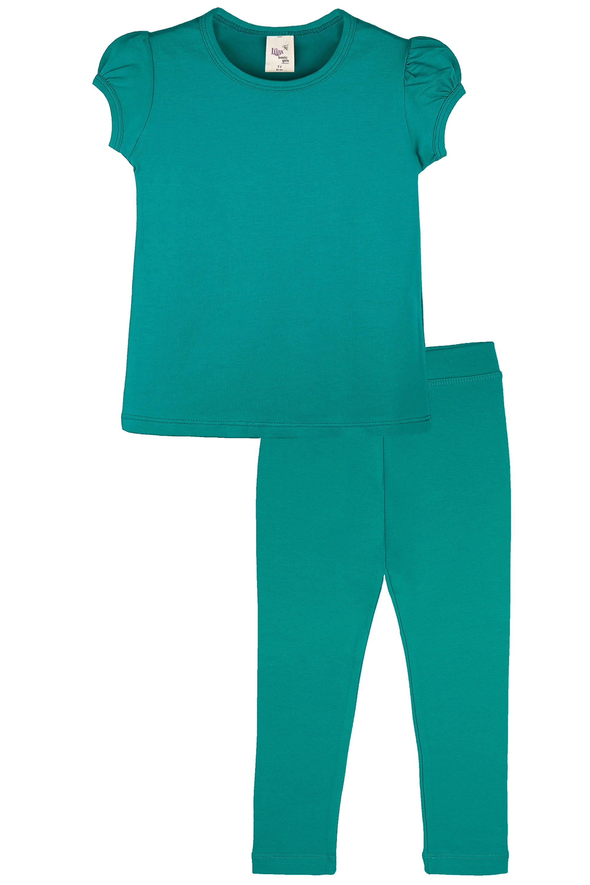 Basic Short Puff Sleeve Cotton T-Shirt and Leggings Set lilax