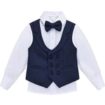 Little & Youth Boys Formal Suit Set Slim Fit Vest, White Dress Shirt, Dress Pants and Bowtie 4 Piece LILAX