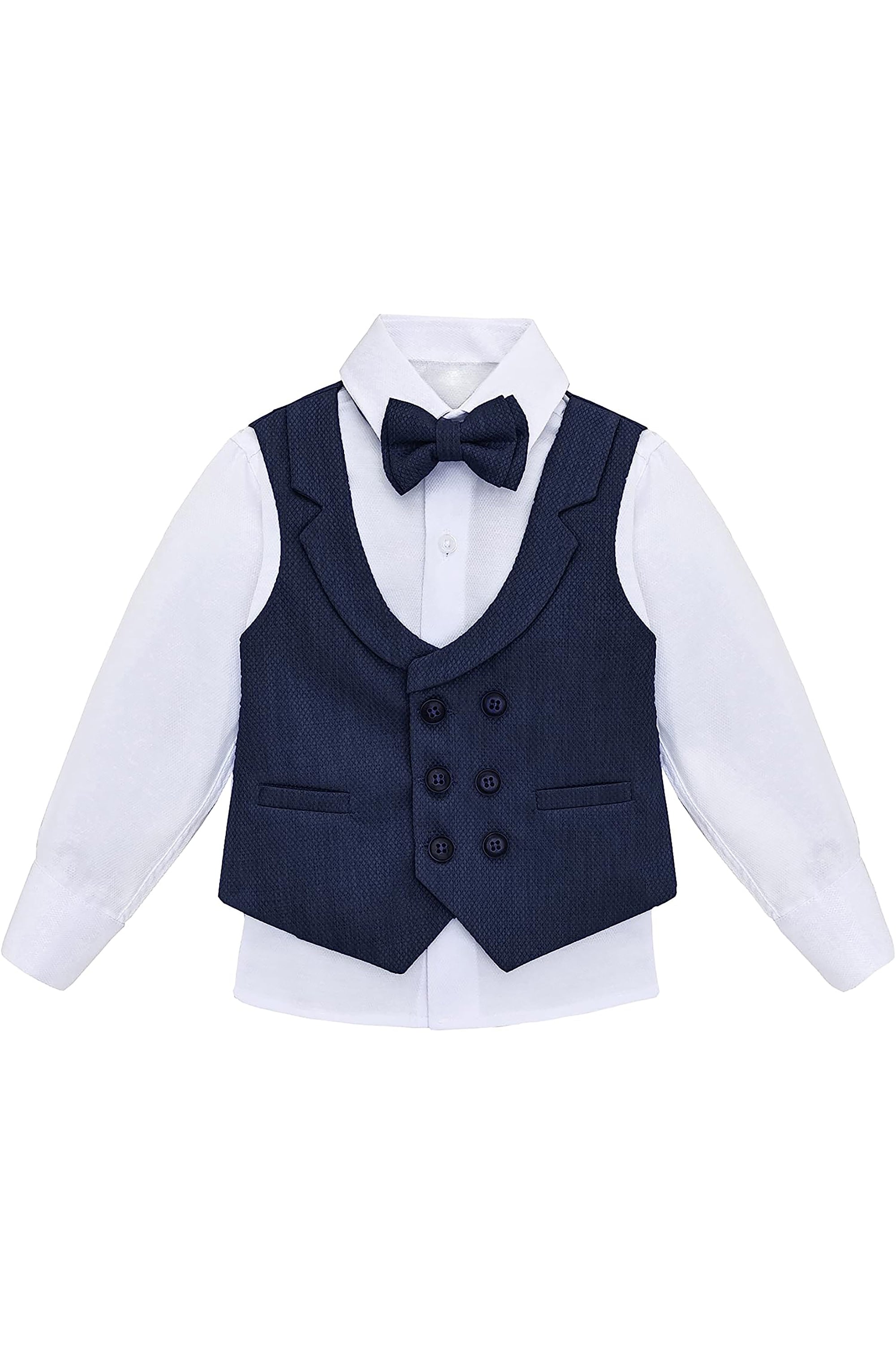 Little & Youth Boys Formal Suit Set Slim Fit Vest, White Dress Shirt, Dress Pants and Bowtie 4 Piece LILAX