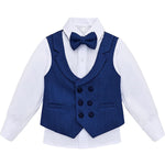 Little & Youth Boys Formal Suit Set Slim Fit Vest, White Dress Shirt, Dress Pants and Bowtie 4 Piece LILAX