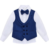 Little & Youth Boys Formal Suit Set Slim Fit Vest, White Dress Shirt, Dress Pants and Bowtie 4 Piece LILAX