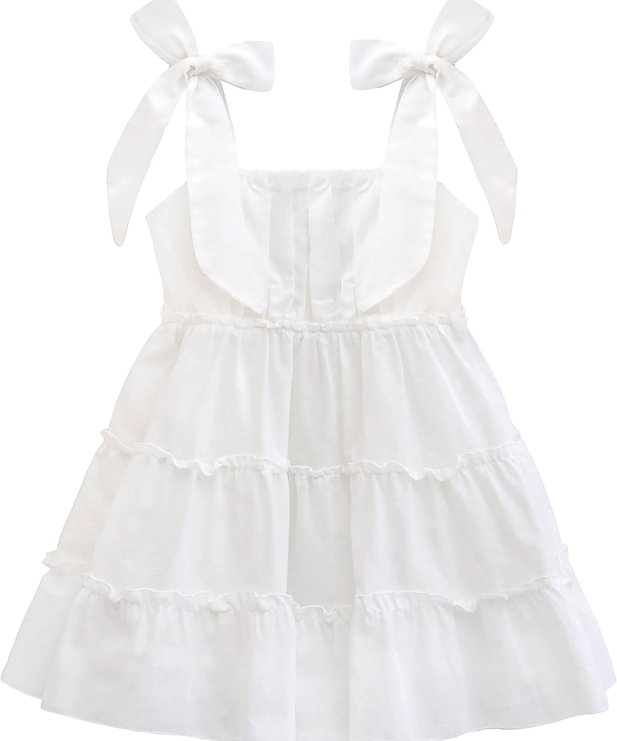 Baby girls layered cotton short sleeve with bow straps dress; perfect for baby girl clothes & christmas gift ideas  