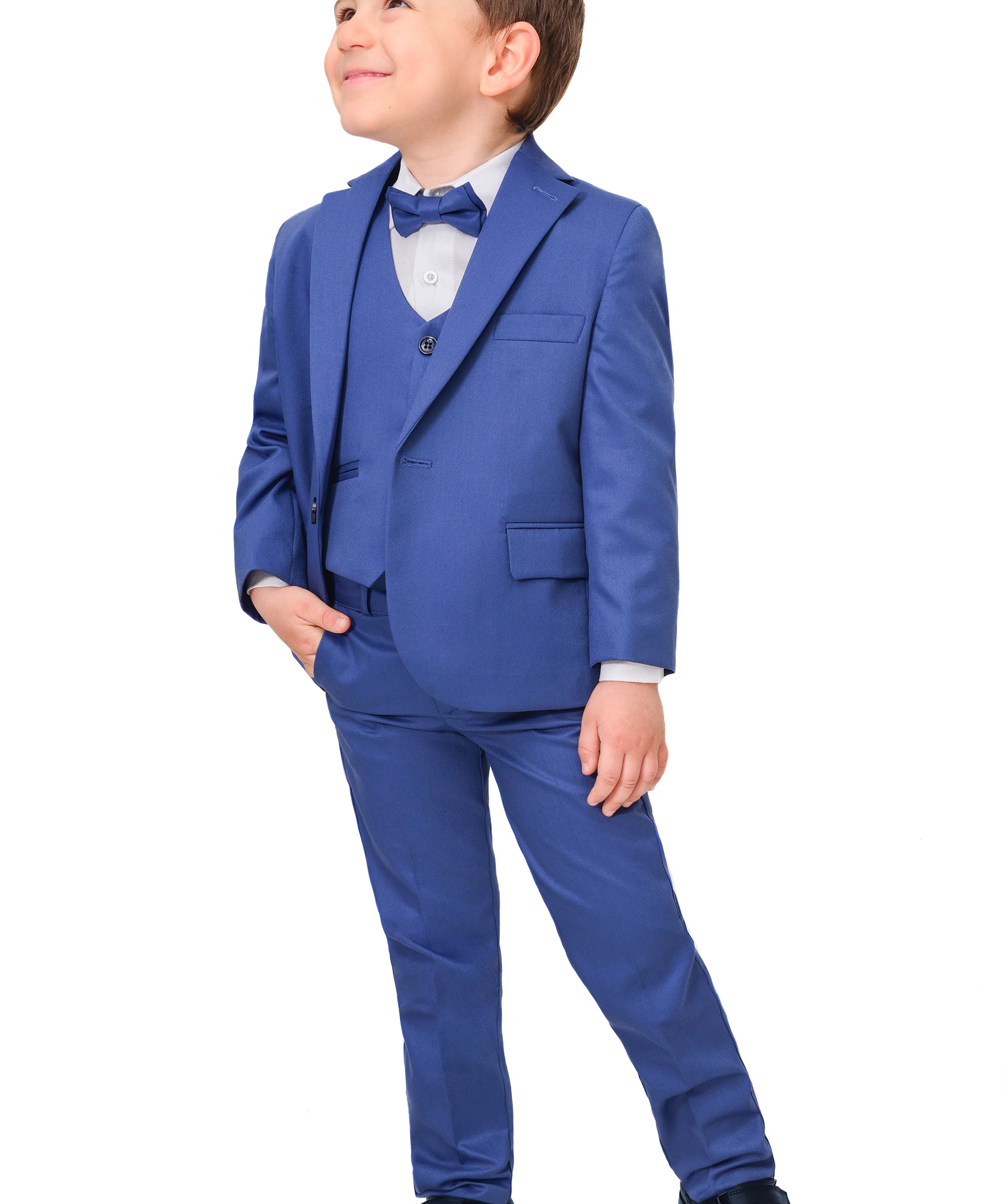 Boys 5 piece tuxedo suit with jacket, shirt, pants, vest and bow tie; perfect for baby boy clothes & christmas gift ideas  