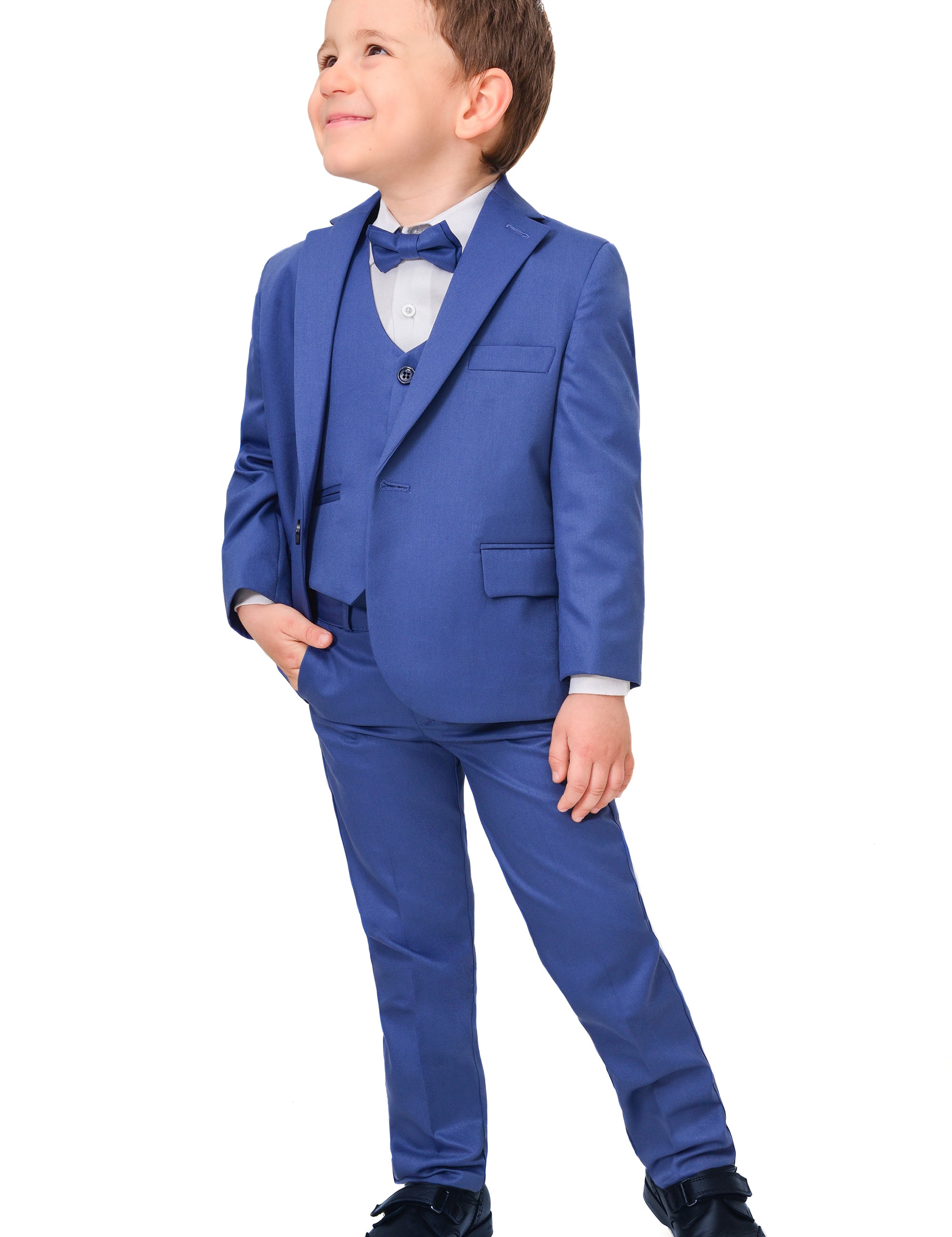 Boys 5 piece tuxedo suit with jacket, shirt, pants, vest and bow tie; perfect for baby boy clothes & christmas gift ideas  