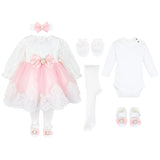 Baby Girl Newborn Lace Long Sleeve Princess Dress Deluxe 6-Piece Gown Set LILAX