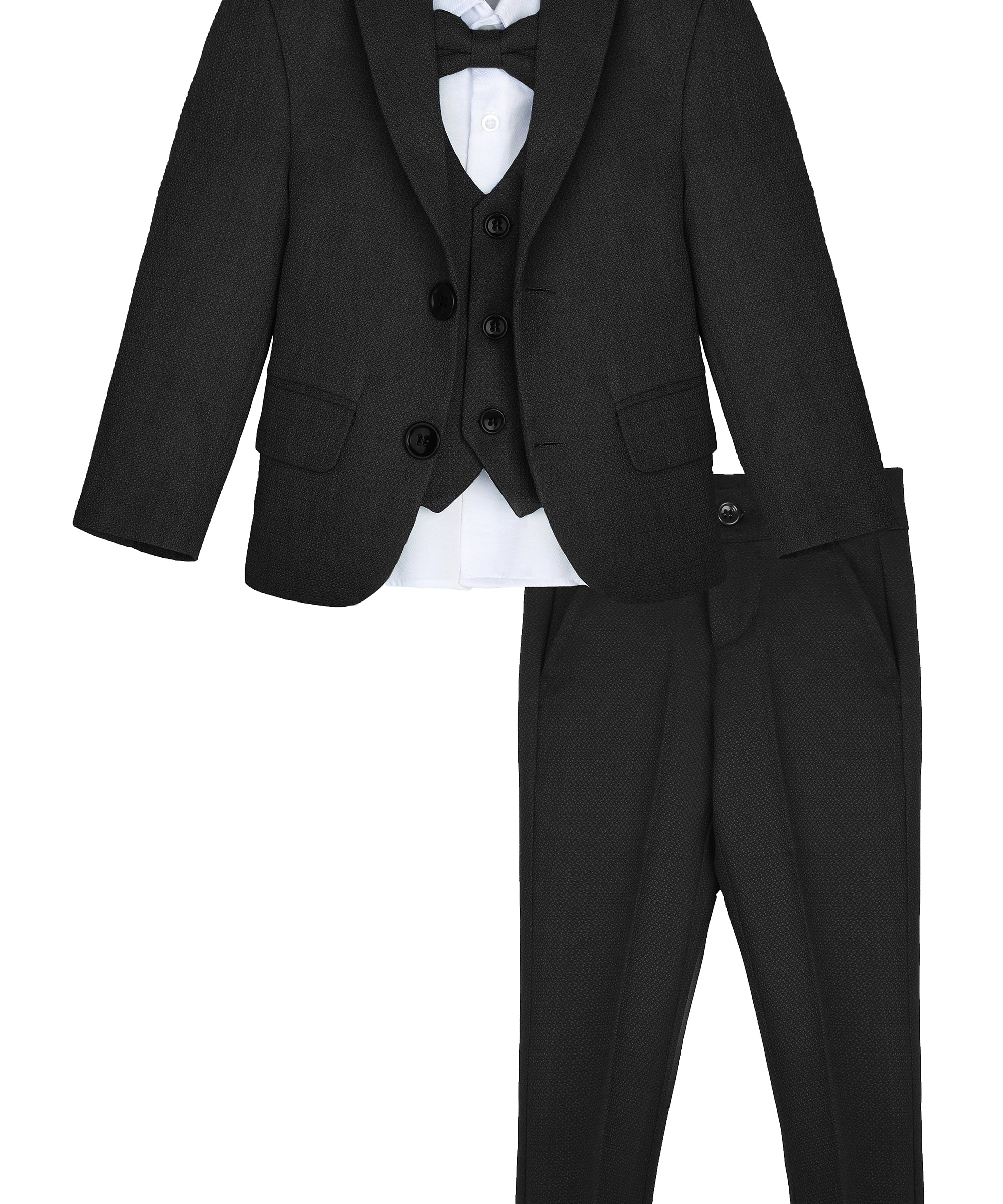 Baby boys 5 piece tuxedo suit with jacket, shirt, pants, vest and bow tie; perfect for baby boy clothes & christmas gift ideas  