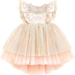 Baby girl dress with tulle skirt and ruffle sleeves; perfect for baby girl clothes & christmas gift ideas