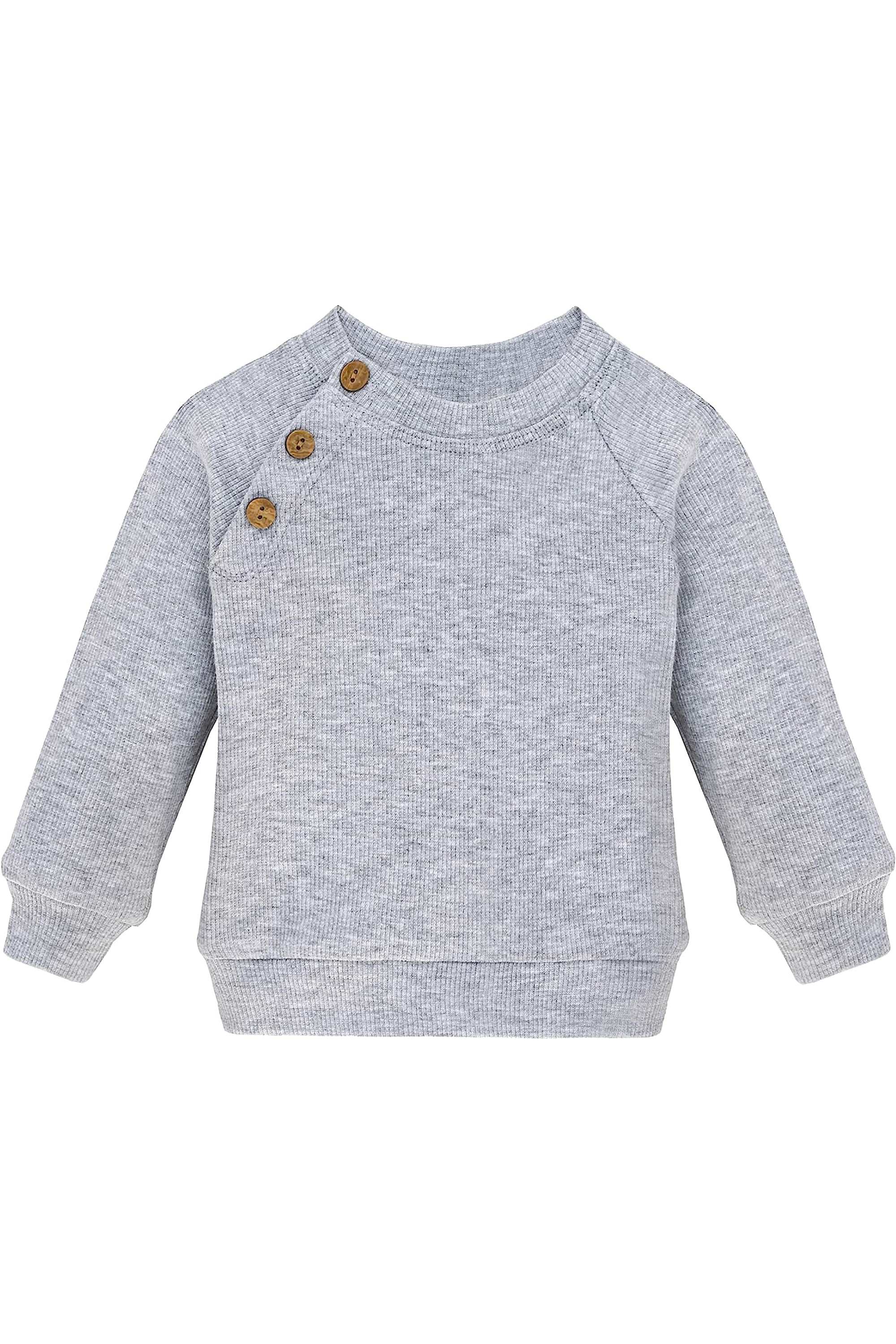 Boys matching ribbed sweatshirt with 3 shoulder buttons and sweatpants set; perfect for baby boy clothes & christmas gift ideas