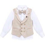 Little & Youth Boys Formal Suit Set Slim Fit Vest, White Dress Shirt, Dress Pants and Bowtie 4 Piece LILAX