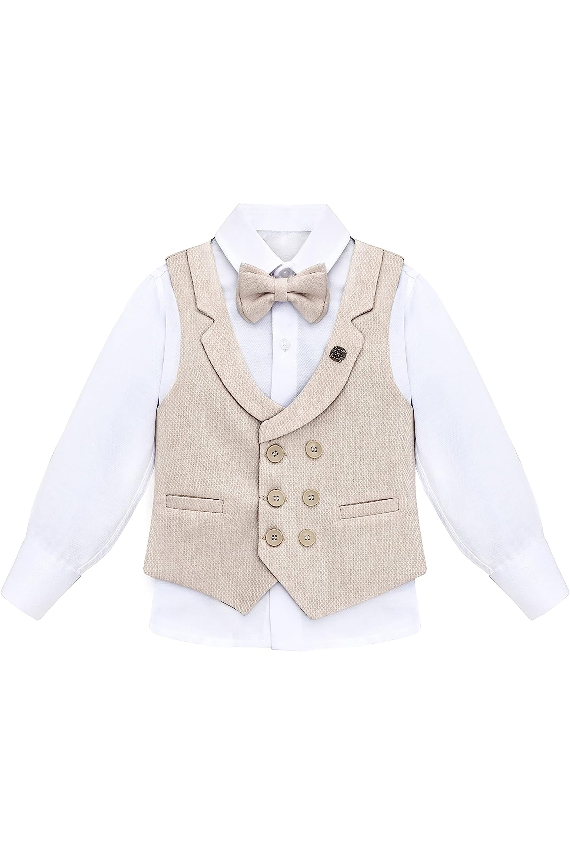 Little & Youth Boys Formal Suit Set Slim Fit Vest, White Dress Shirt, Dress Pants and Bowtie 4 Piece LILAX