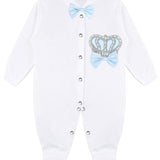 Jeweled crown newborn layette with footie, hat, mittens with bows; perfect christmas pajamas and christmas gift ideas