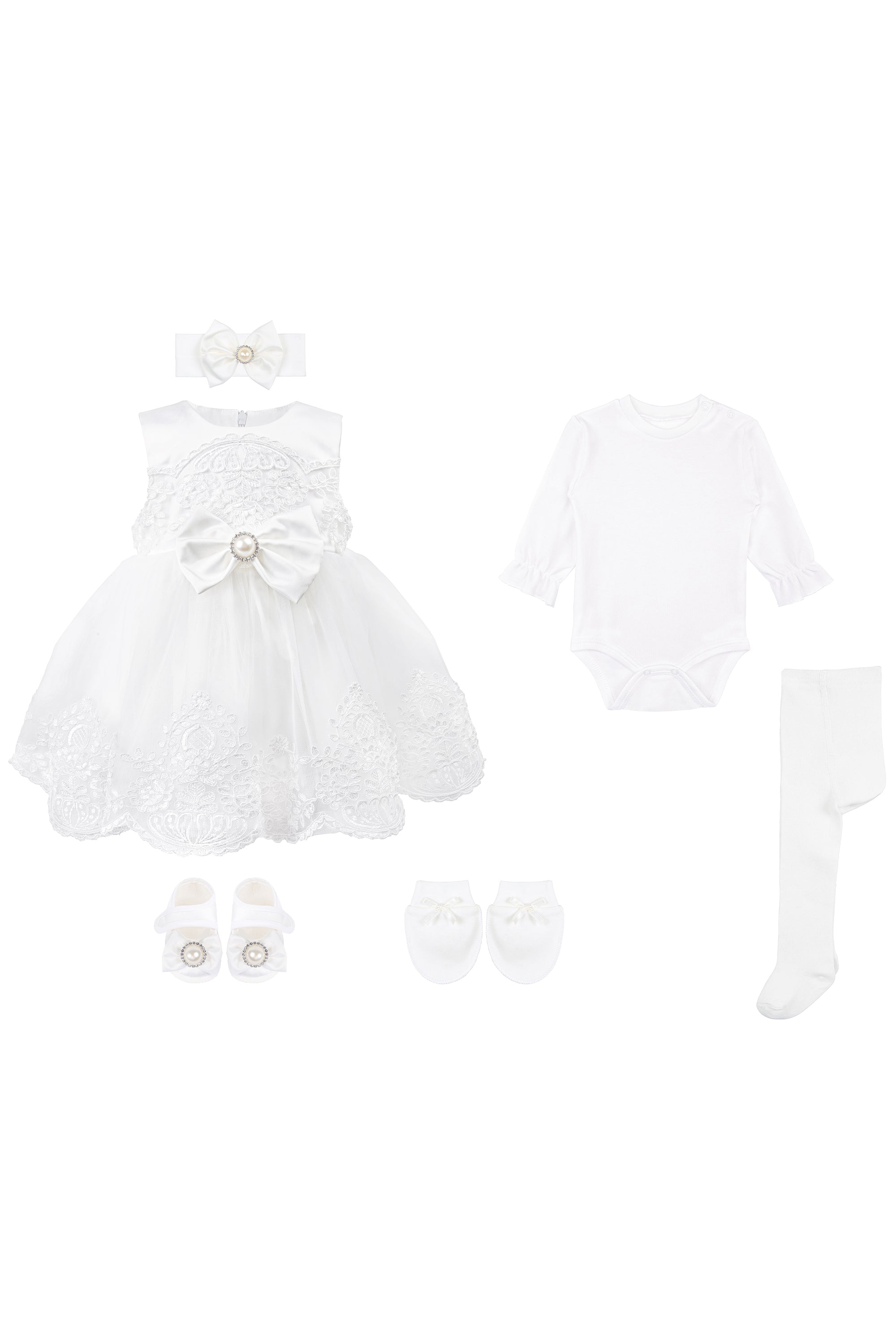 Deluxe 6-Piece Set Embroidered Princess Pageant Dress Gown for Newborn Baby Girl's Christening Baptism LILAX