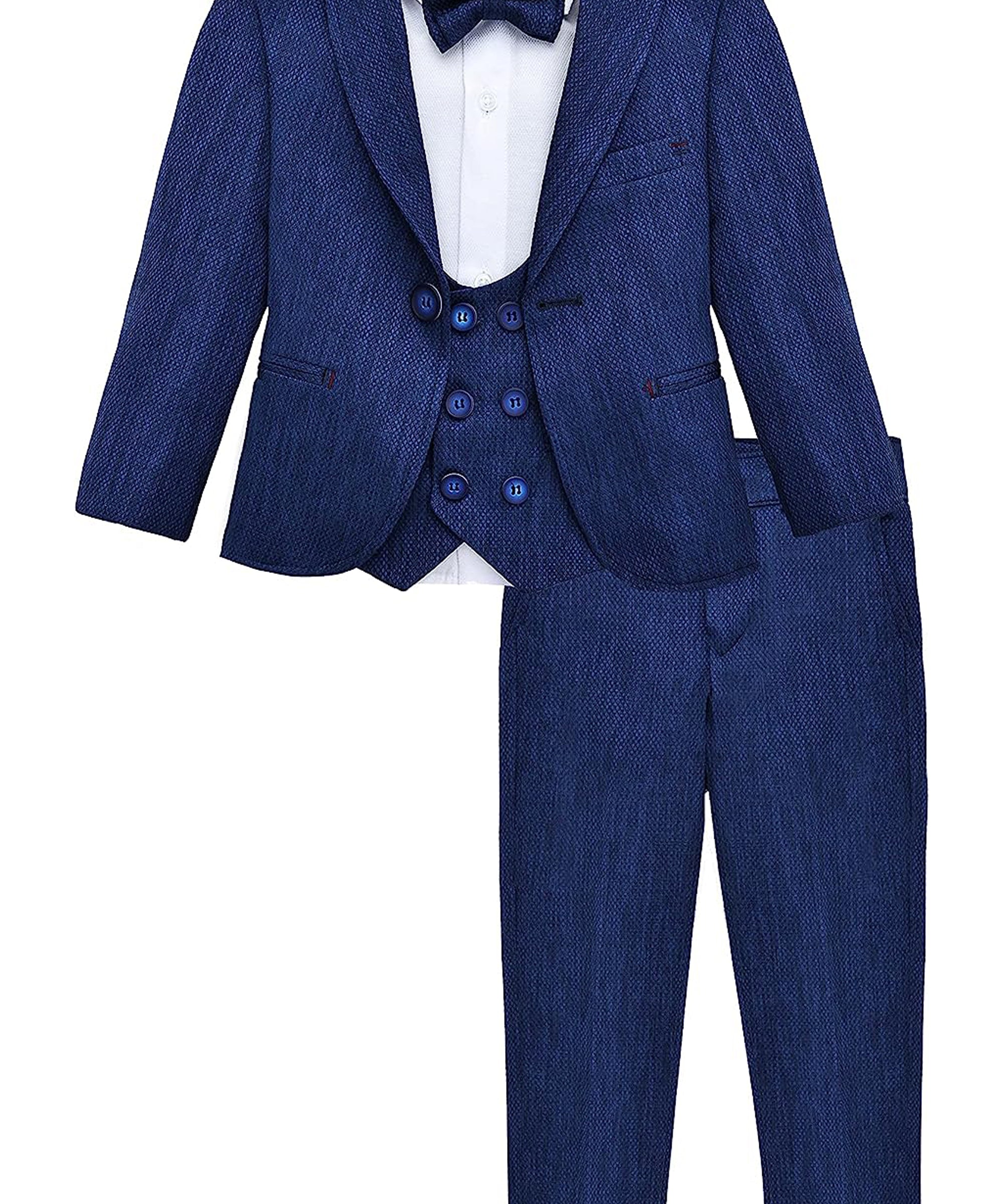 Boys 5 piece tuxedo suit with jacket, shirt, pants, vest and bow tie; perfect for baby boy clothes & christmas gift ideas  