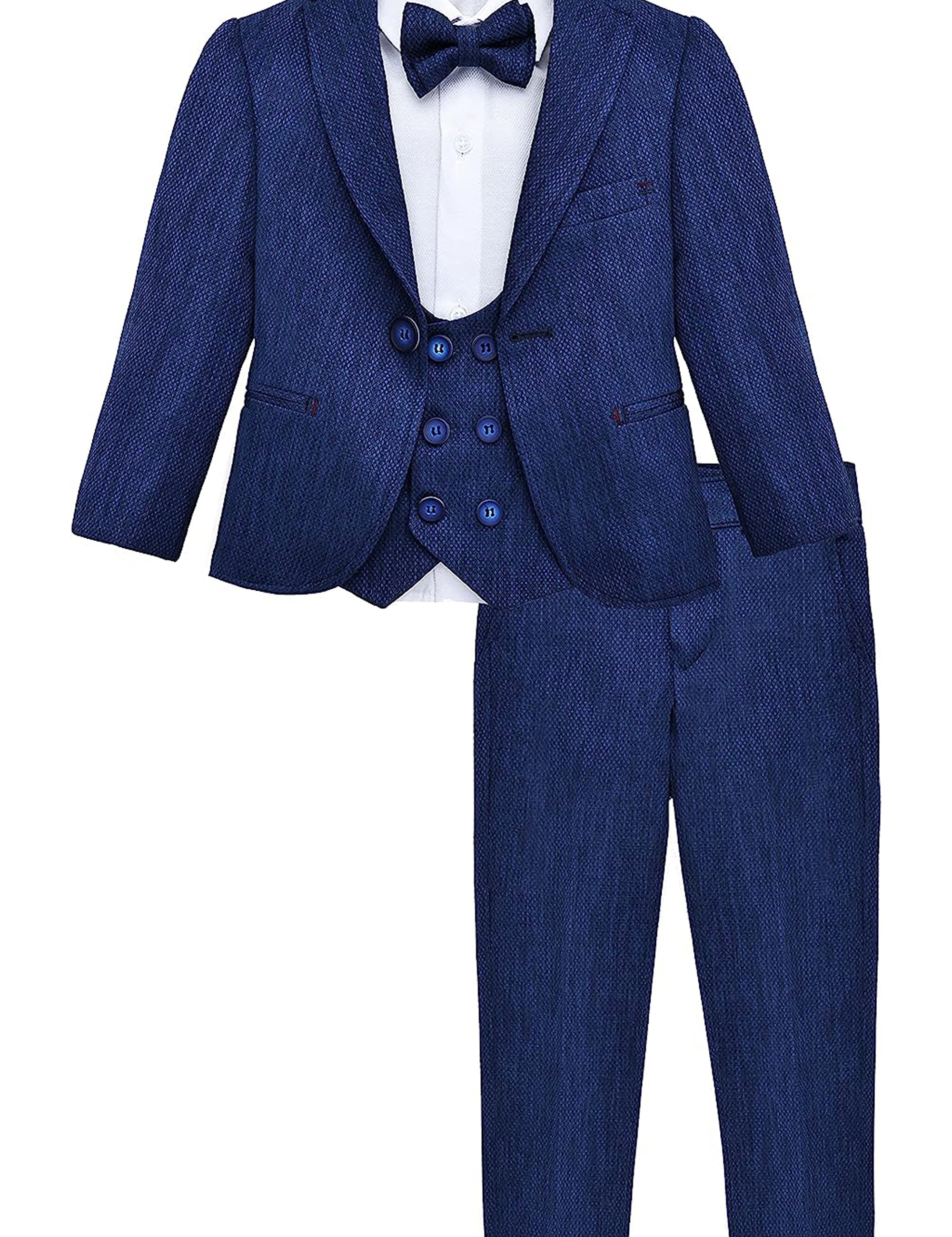 Boys 5 piece tuxedo suit with jacket, shirt, pants, vest and bow tie; perfect for baby boy clothes & christmas gift ideas  