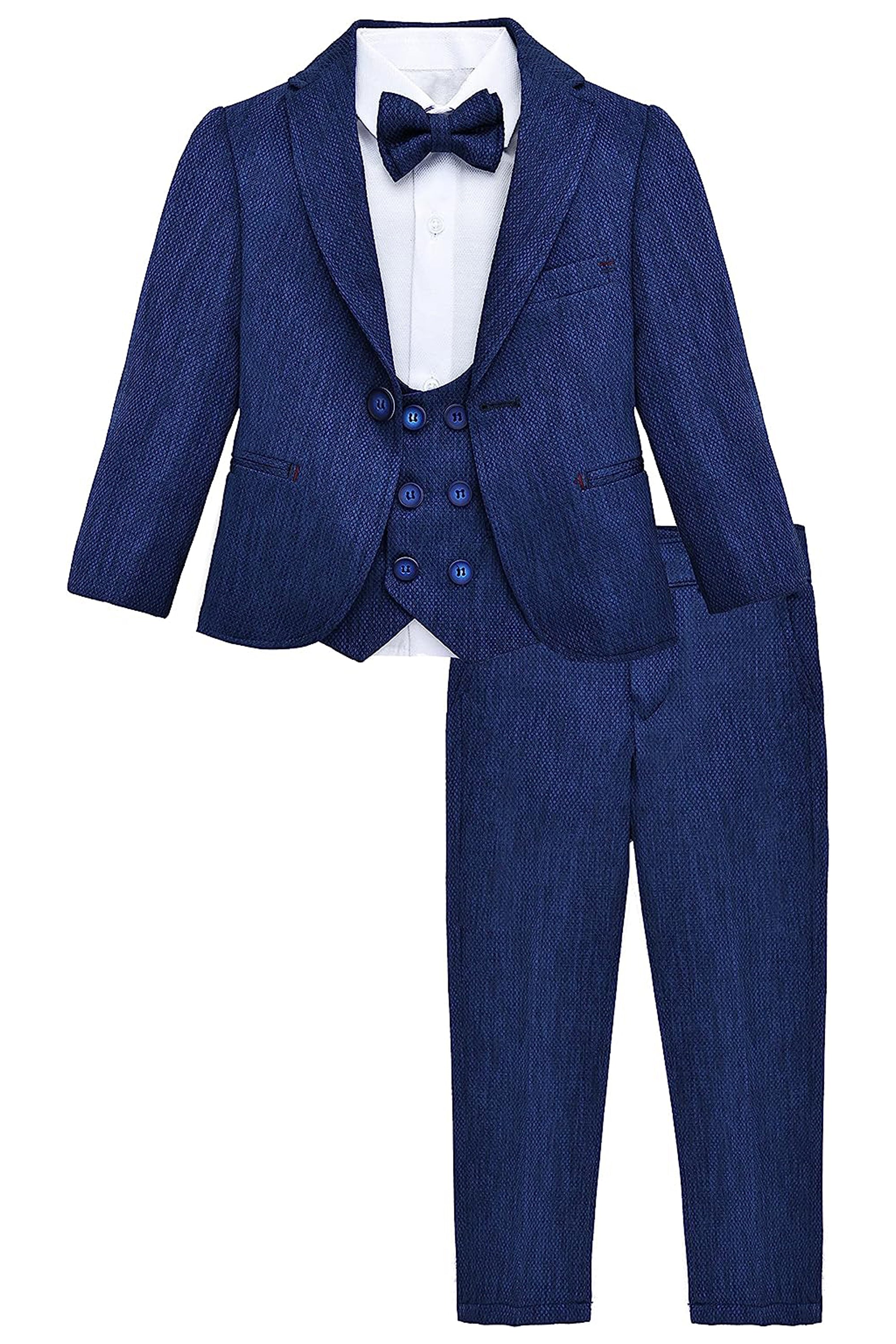 Little & Youth Boys Suit Set - Formal Jacket, Vest, Pants, Shirt, and Matching Bowtie - 5 Piece Ensemble LILAX