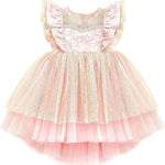 Baby girl dress with tulle skirt and ruffle sleeves; perfect for baby girl clothes & christmas gift ideas