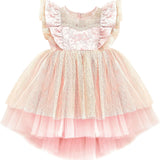 Baby girl dress with tulle skirt and ruffle sleeves; perfect for baby girl clothes & christmas gift ideas