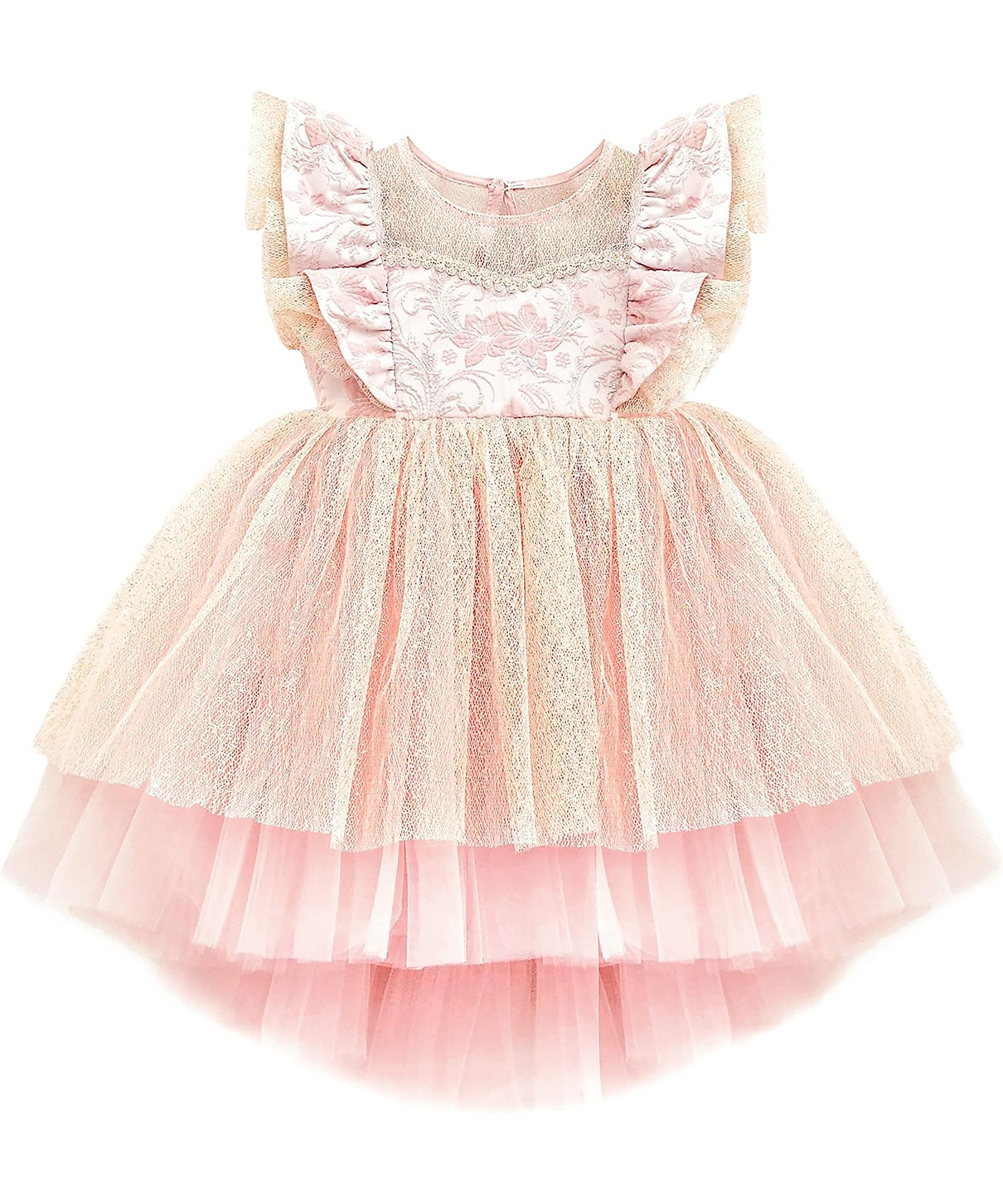 Baby girl dress with tulle skirt and ruffle sleeves; perfect for baby girl clothes & christmas gift ideas