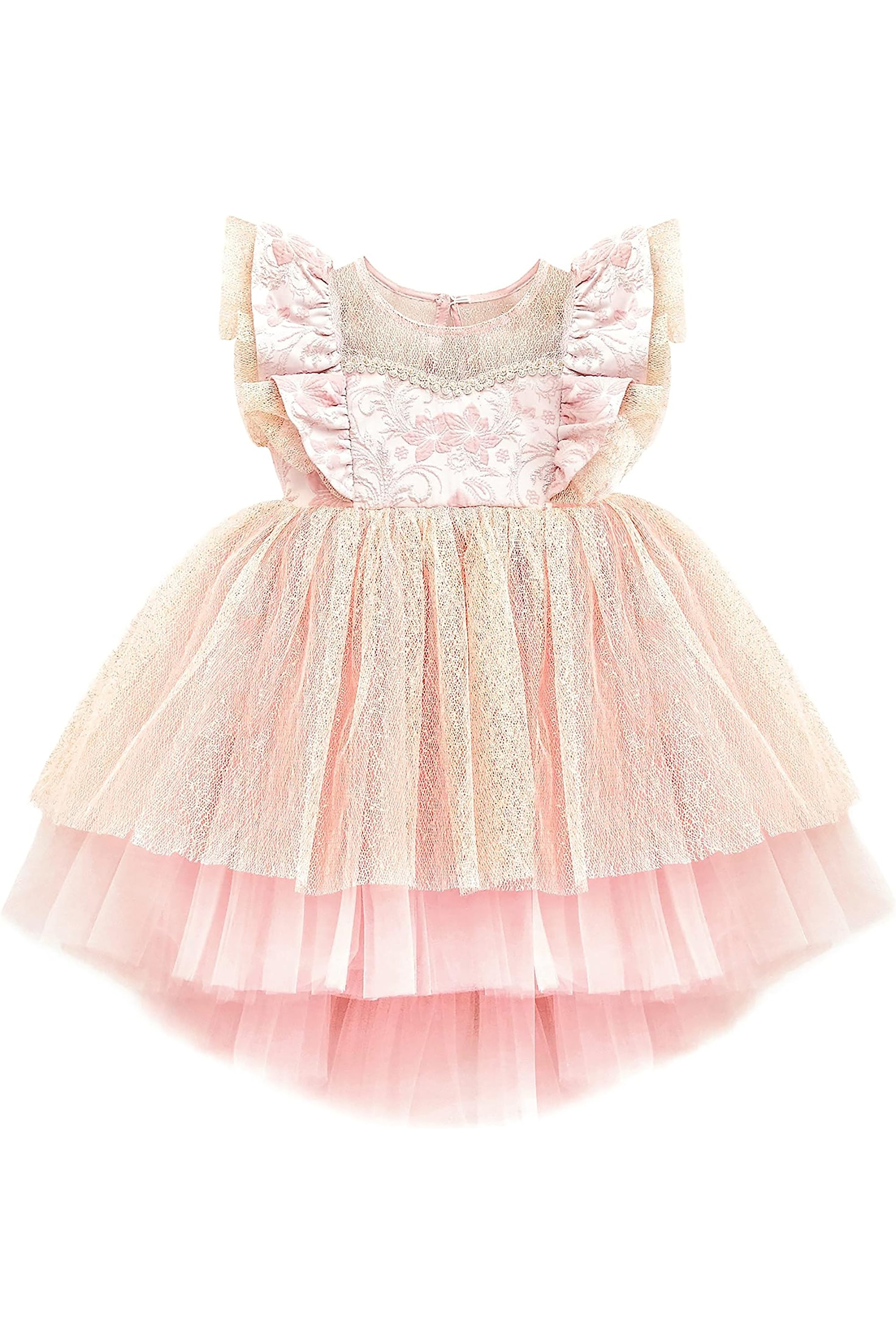 Baby girl dress with tulle skirt and ruffle sleeves; perfect for baby girl clothes & christmas gift ideas