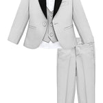 Little & Youth Boys' Satin Detailed Suit Set - Satin Collar Formal Jacket, Vest, Pants, Shirt, and Matching Bowtie - 5-Piece Fashion Set LILAX