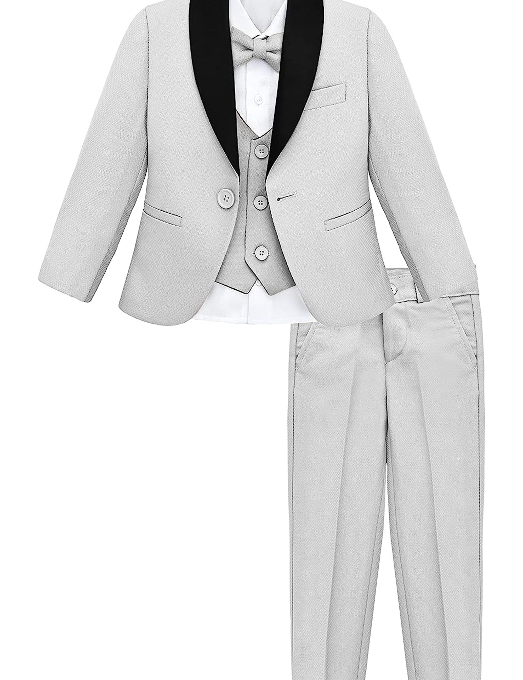 Boys 5 piece tuxedo suit with jacket, shirt, pants, vest and bow tie; perfect for baby boy clothes & christmas gift ideas  