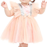 Baby Girls' Sequined Tulle Dress Ruffle Sleeve 3 Piece Gift Set For Newborns LILAX